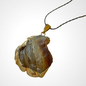One of kind geode stone two sided gold setting pendant from Mongolia